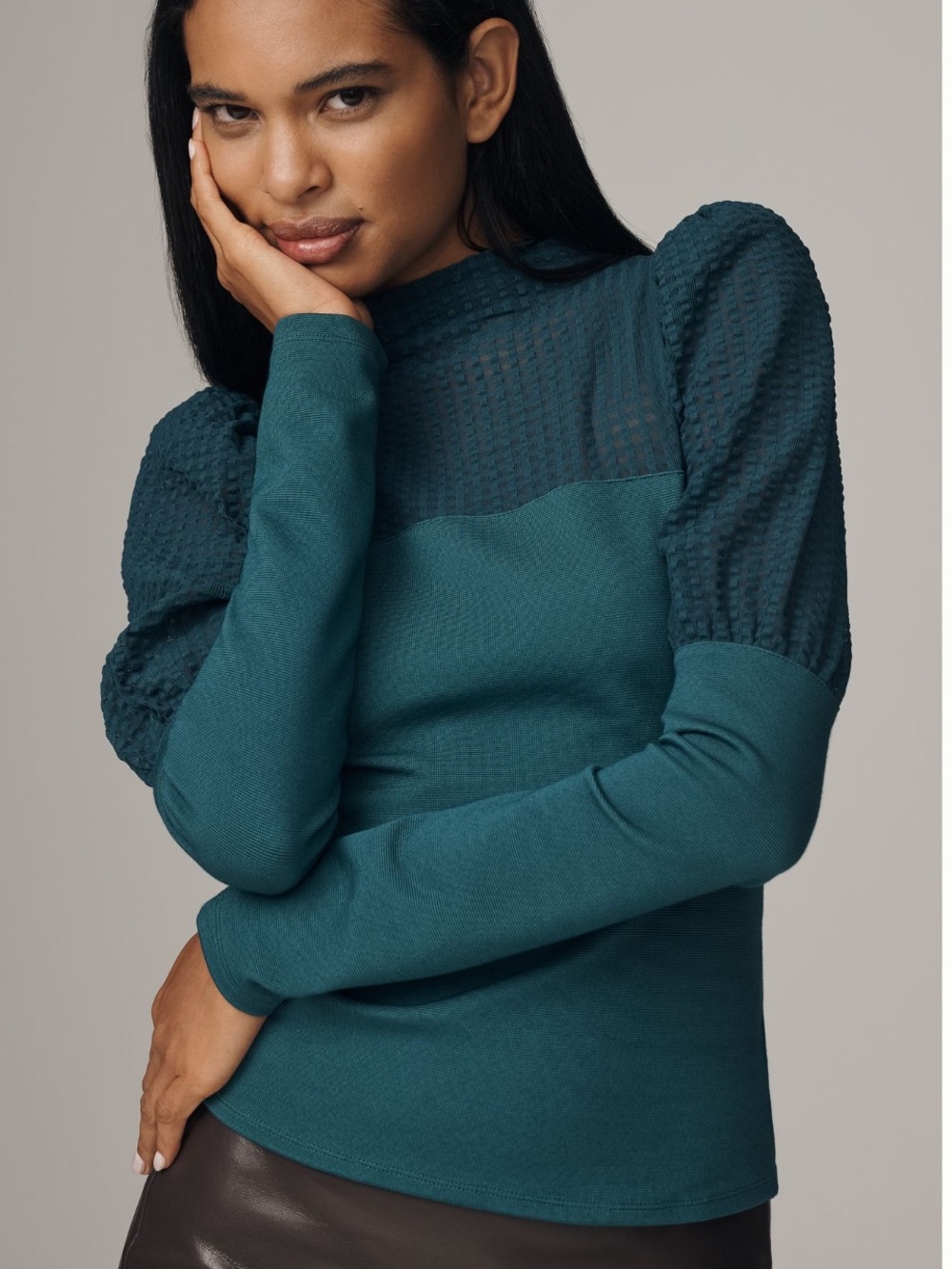 NWT Anthropologie Maeve Dark Green Mutton Sleeve Mock Neck